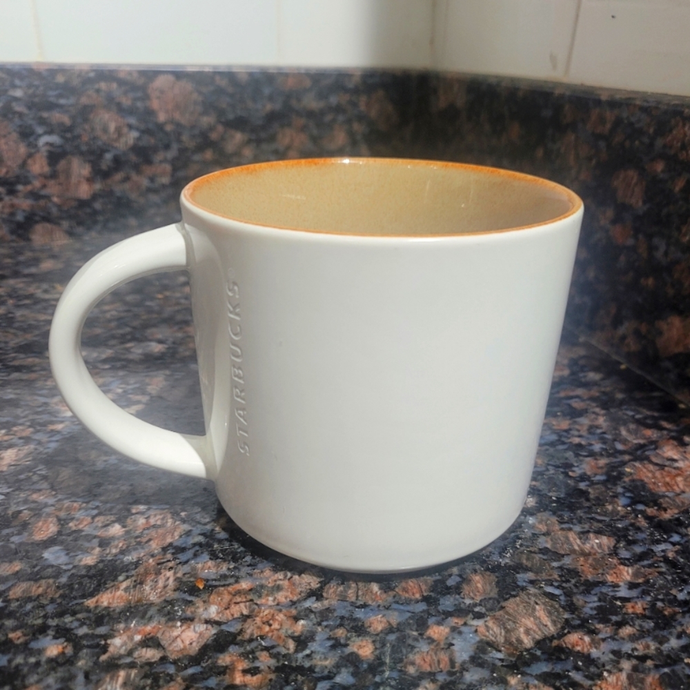 Classic Starbucks 14fl Oz Coffee Mug Ceramic Embossed Letters White